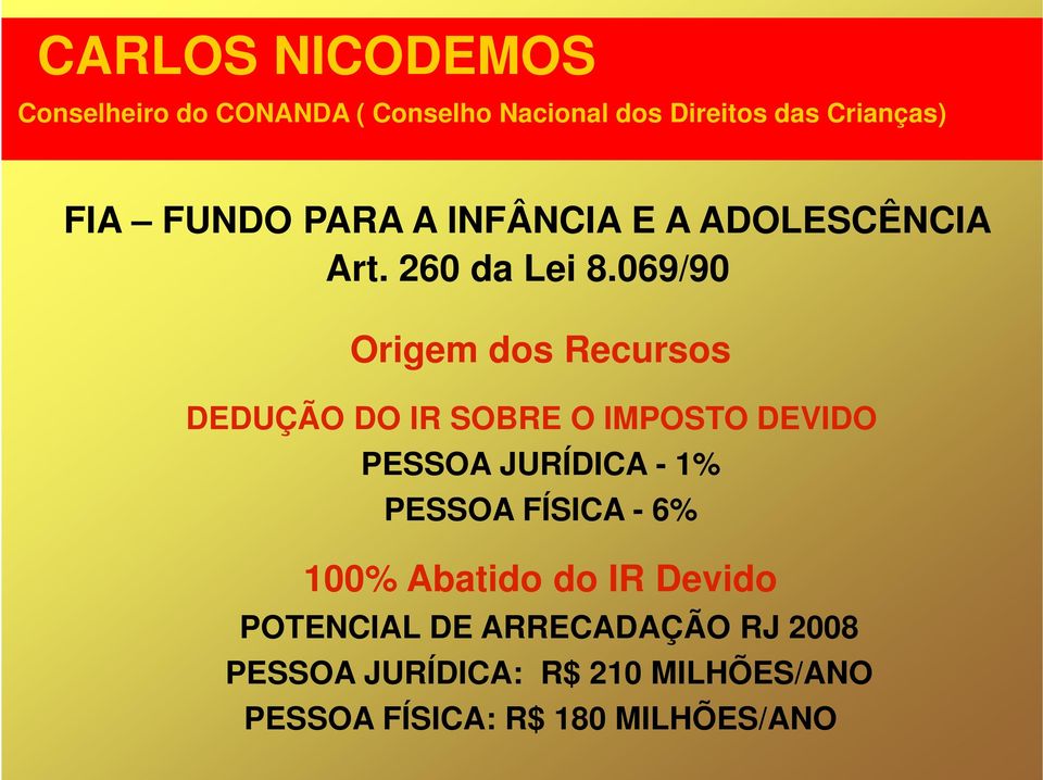 JURÍDICA - 1% PESSOA FÍSICA - 6% 100% Abatido do IR Devido POTENCIAL DE