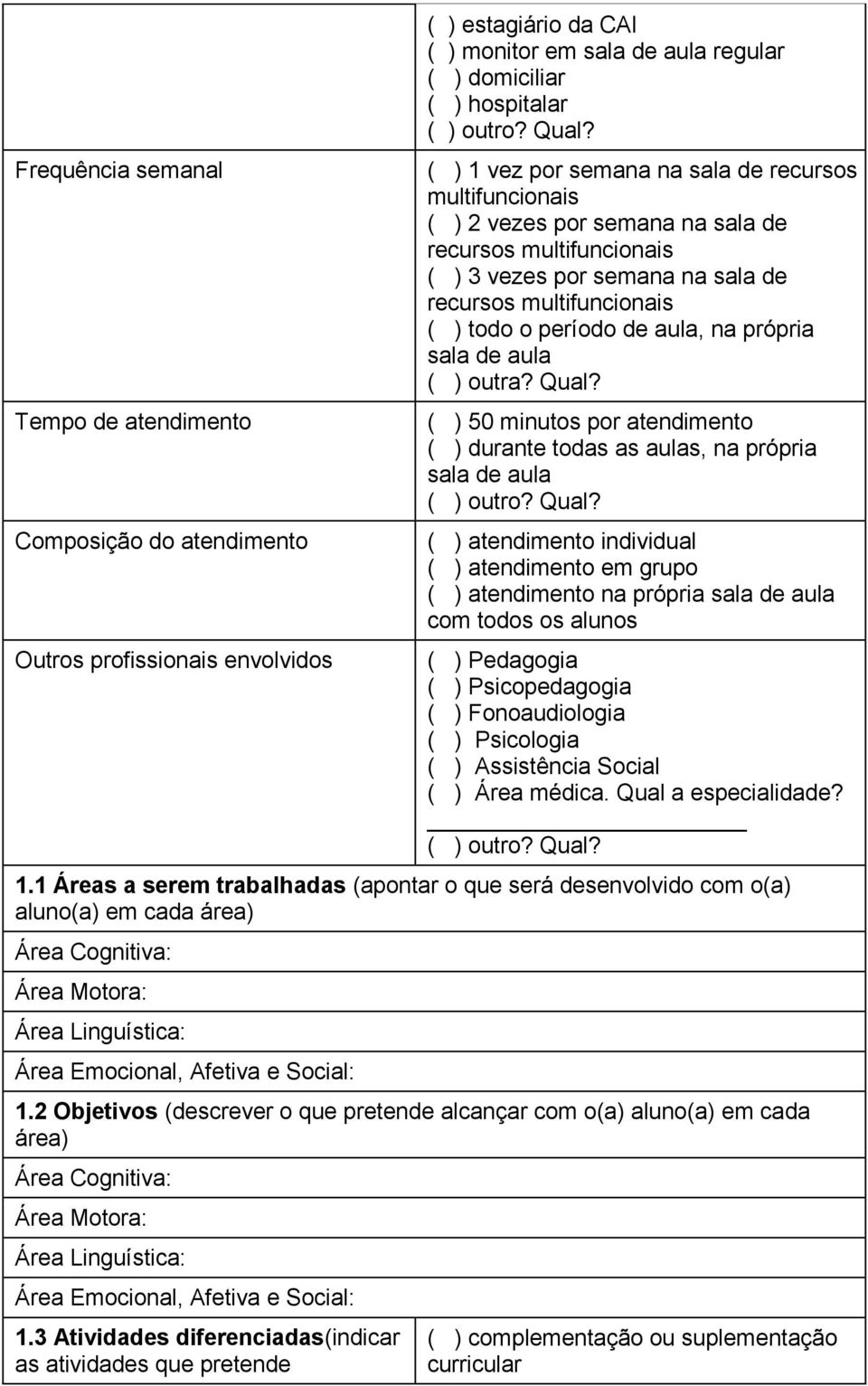 de aula, na própria sala de aula ( ) outra? Qual?