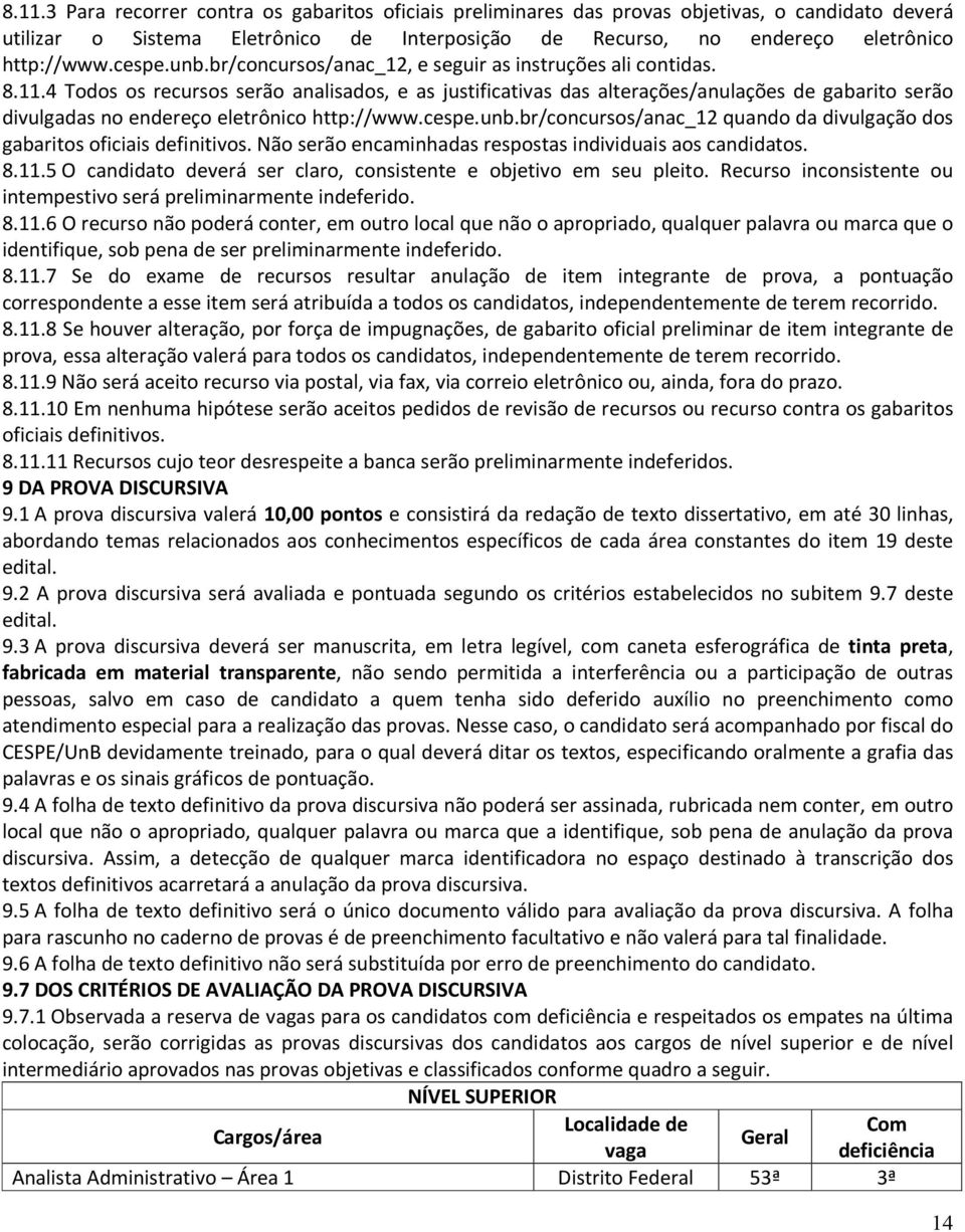 4 Todos os recursos serão analisados, e as justificativas das alterações/anulações de gabarito serão divulgadas no endereço eletrônico http://www.cespe.unb.