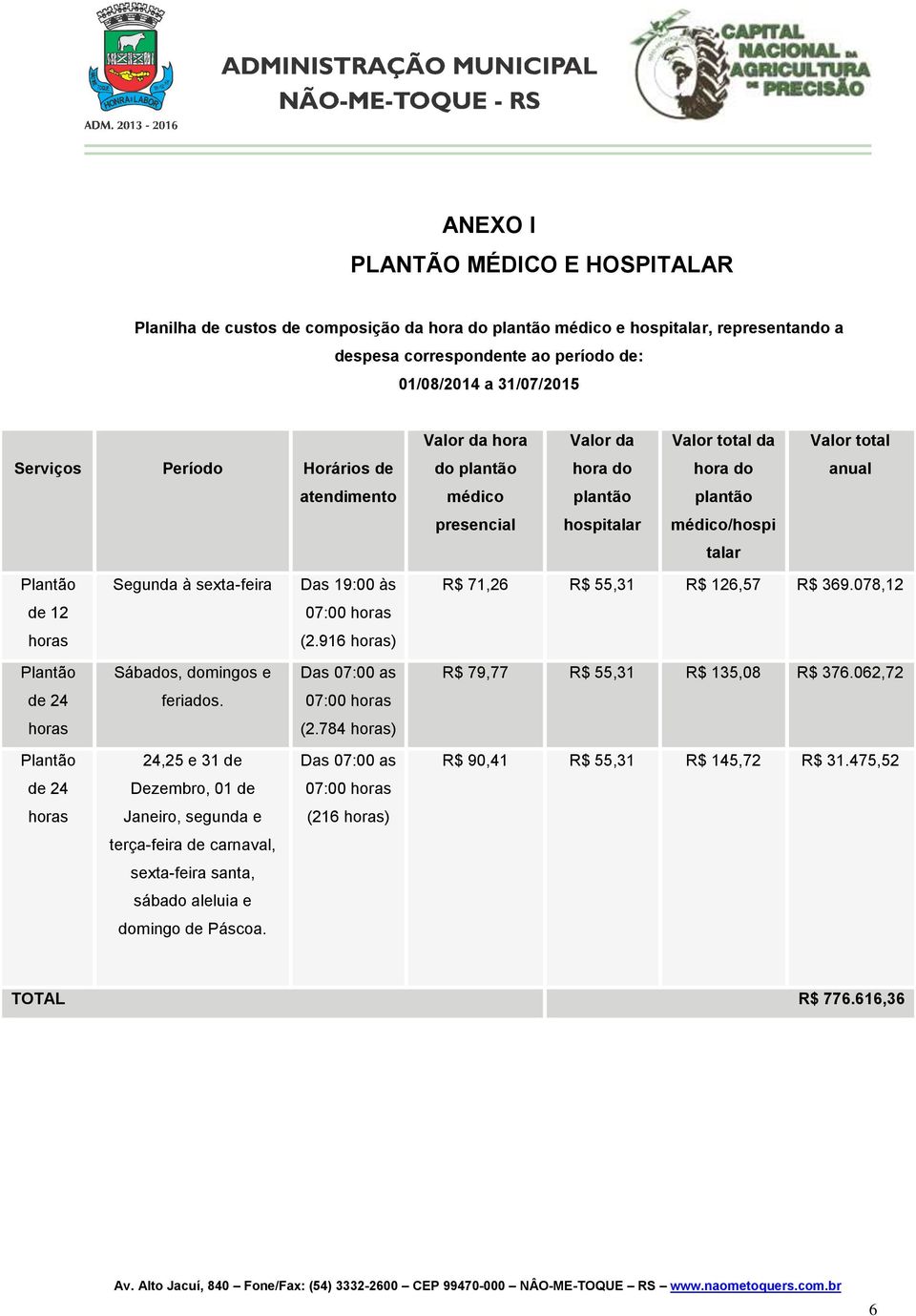 sexta-feira Das 19:00 às R$ 71,26 R$ 55,31 R$ 126,57 R$ 369.078,12 de 12 07:00 (2.916 ) Plantão Sábados, domingos e Das 07:00 as R$ 79,77 R$ 55,31 R$ 135,08 R$ 376.062,72 de 24 feriados. 07:00 (2.784 ) Plantão 24,25 e 31 de Das 07:00 as R$ 90,41 R$ 55,31 R$ 145,72 R$ 31.