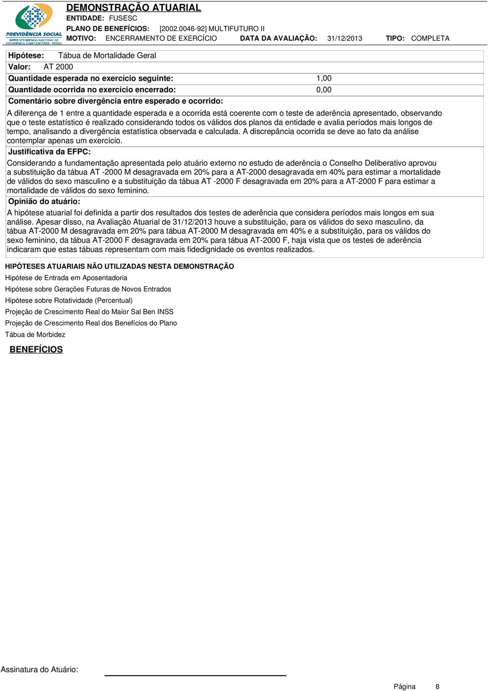 da entidade e avalia períodos mais longos de tempo, analisando a divergência estatística observada e calculada. A discrepância ocorrida se deve ao fato da análise contemplar apenas um exercício.