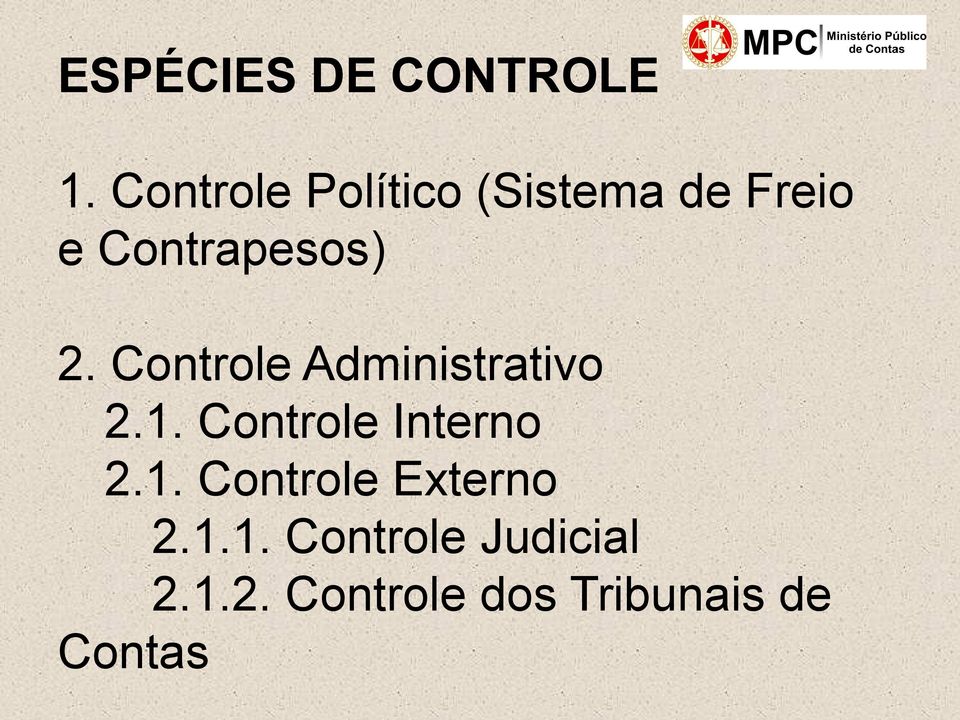 Controle Administrativo 2.1. Controle Interno 2.1. Controle Externo 2.