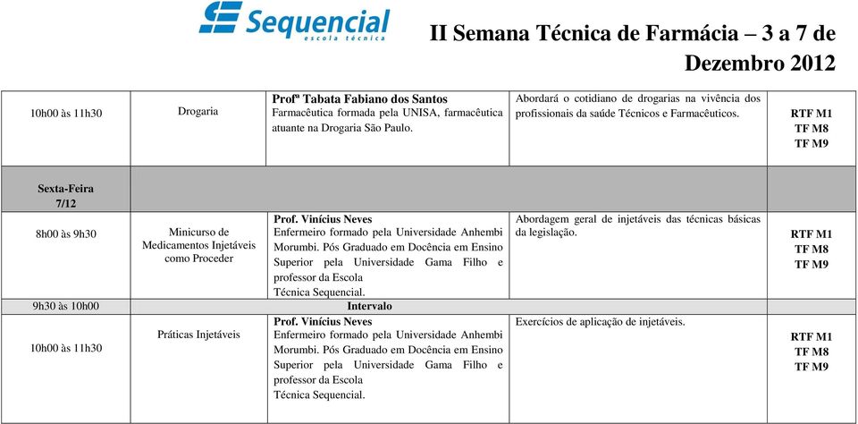 Sexta-Feira 7/12 Minicurso de Medicamentos Injetáveis como Proceder Práticas Injetáveis Prof. Vinícius Neves Enfermeiro formado pela Universidade Anhembi Morumbi.