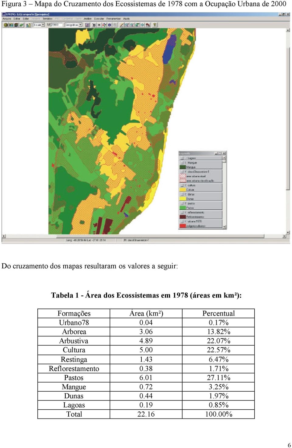 Percentual Urbano78 0.04 0.17% Arborea 3.06 13.82% Arbustiva 4.89 22.07% Cultura 5.00 22.57% Restinga 1.43 6.