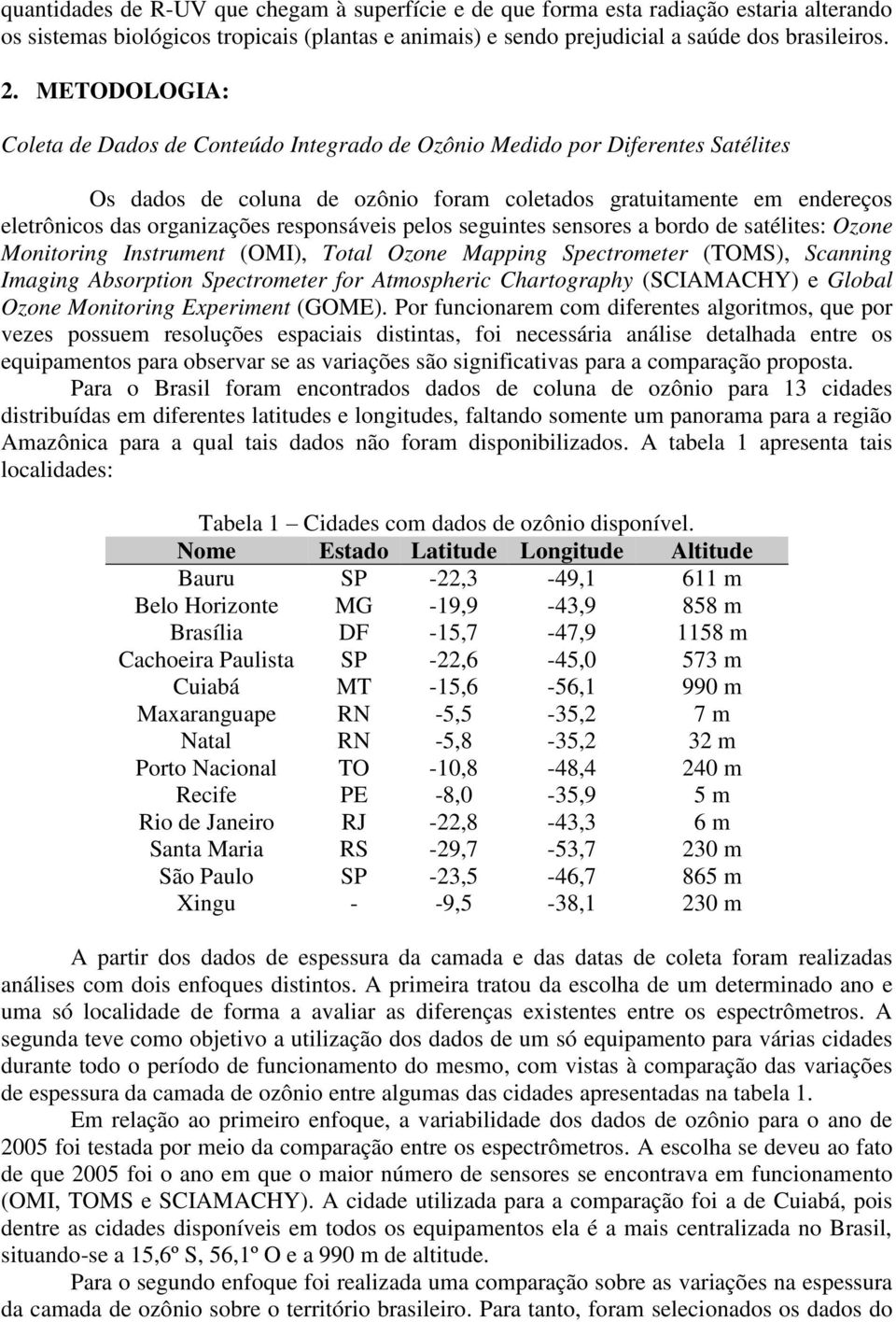 responsáveis pelos seguintes sensores a bordo de satélites: Ozone Monitoring Instrument (OMI), Total Ozone Mapping Spectrometer (TOMS), Scanning Imaging Absorption Spectrometer for Atmospheric