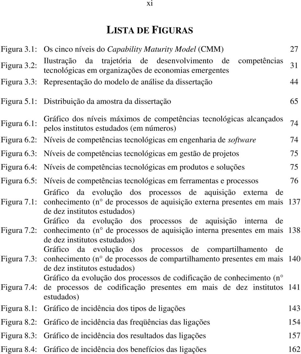 1: Gráfico dos níveis máximos de competências tecnológicas alcançados 74 pelos institutos estudados (em números) Figura 6.2: Níveis de competências tecnológicas em engenharia de software 74 Figura 6.