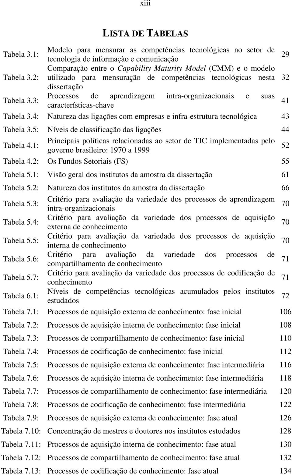 3: Processos de aprendizagem intra-organizacionais e suas características-chave 41 Tabela 3.4: Natureza das ligações com empresas e infra-estrutura tecnológica 43 Tabela 3.