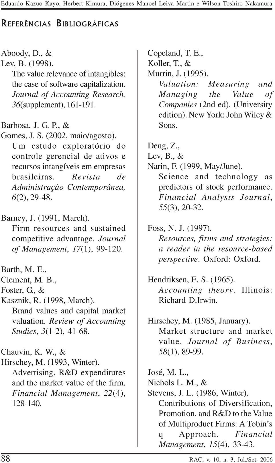 Um estudo exploratório do controle gerencial de ativos e recursos intangíveis em empresas brasileiras. Revista de Administração Contemporânea, 6(2), 29-48. Barney, J. (1991, March).