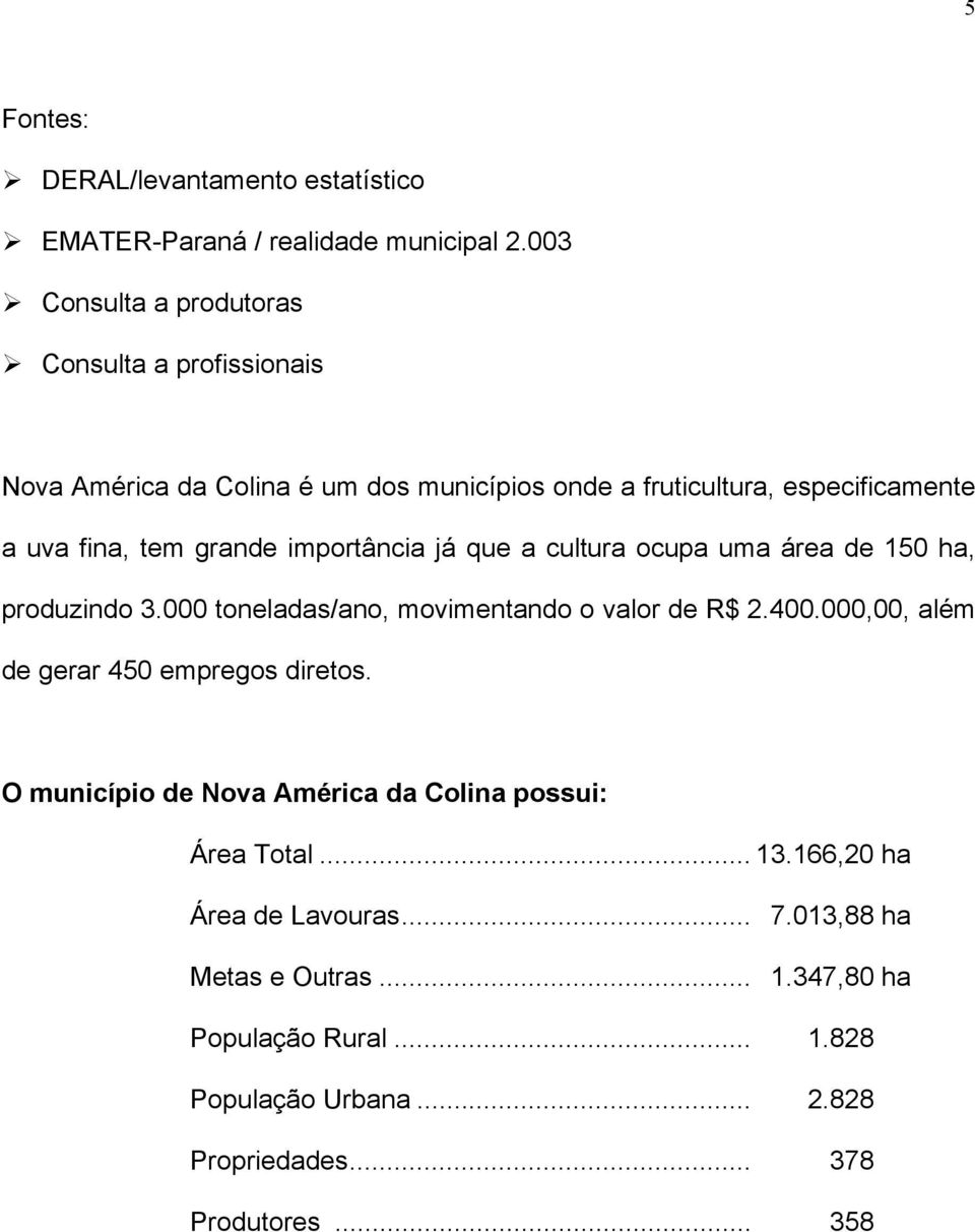 grande importância já que a cultura ocupa uma área de 150, produzindo 3.000 toneladas/ano, movimentando o valor de R$ 2.400.