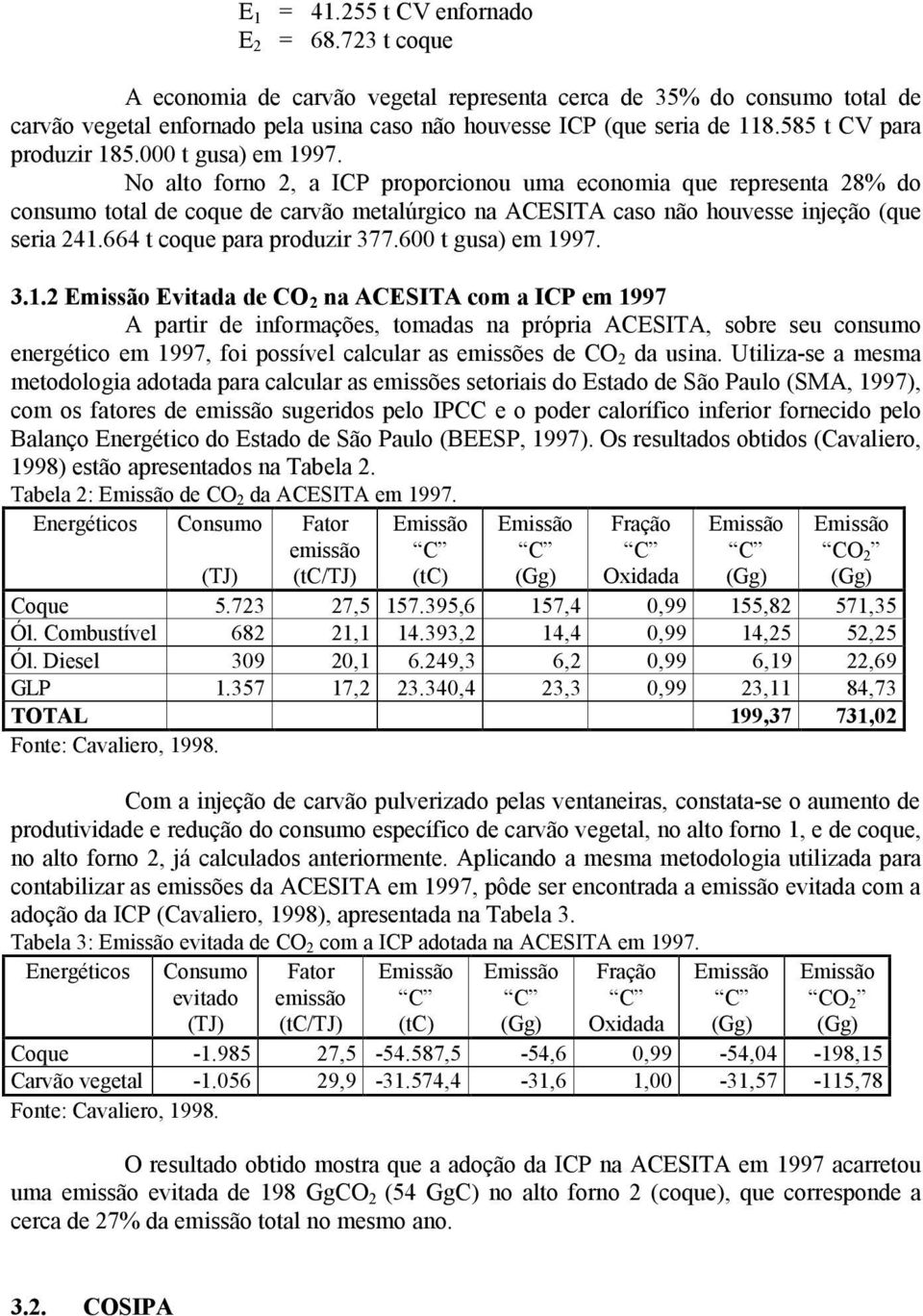 No alto forno 2, a ICP proporcionou uma economia que representa 28% do consumo total de coque de carvão metalúrgico na ACESITA caso não houvesse injeção (que seria 241.664 t coque para produzir 377.