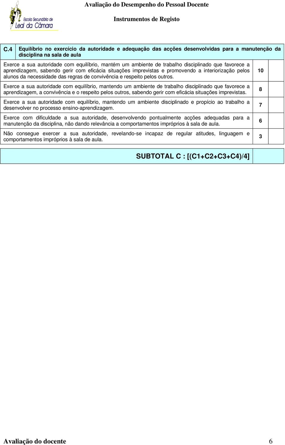 Exerce a sua autoridade com equilíbrio, mantendo um ambiente de trabalho disciplinado que favorece a aprendizagem, a convivência e o respeito pelos outros, sabendo gerir com eficácia situações