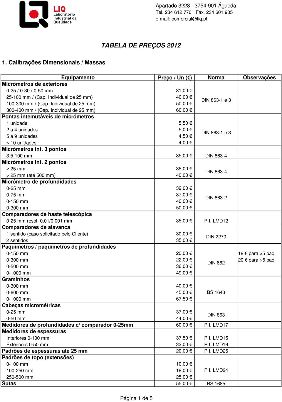 Individual de 25 mm) 60,00 Pontas intemutáveis de micrómetros 1 unidade 5,50 2 a 4 unidades 5,00 5 a 9 unidades 4,50 DIN 863-1 e 3 > 10 unidades 4,00 Micrómetros int.