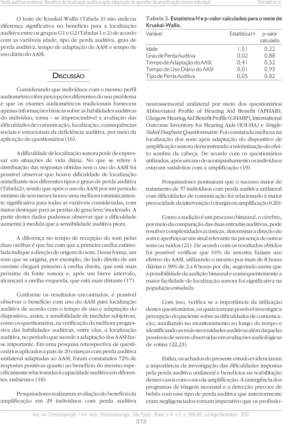 DISCUSSÃO Considerando que indivíduos com o mesmo perfil audiométrico têm percepções diferentes do seu problema e que os exames audiométricos tradicionais fornecem apenas informações básicas sobre as