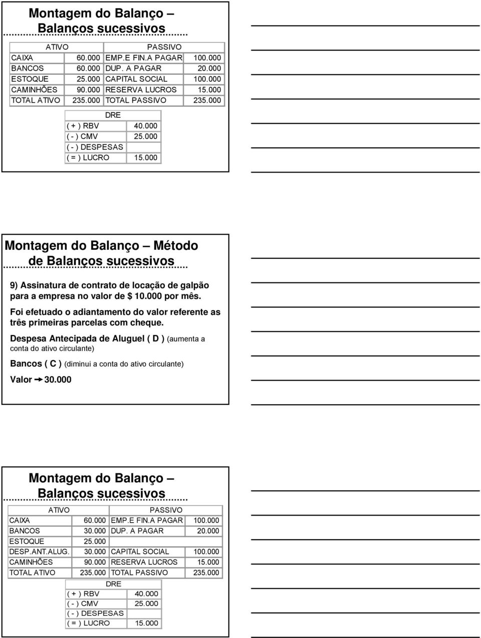 Foi efetuado o adiantamento do valor referente as três primeiras parcelas com cheque.