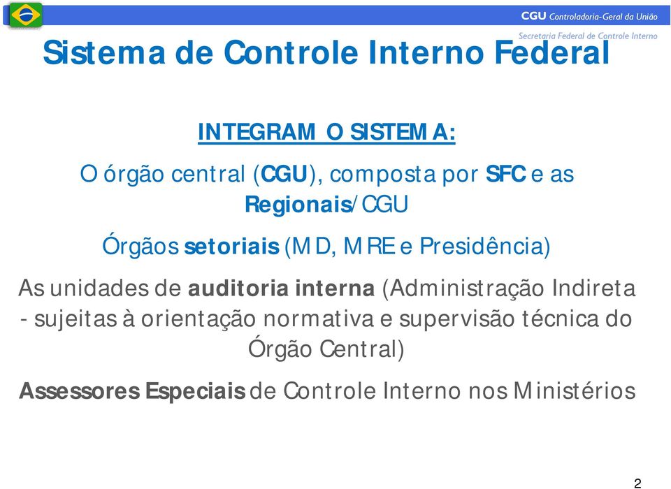 unidades de auditoria interna (Administração Indireta - sujeitas à orientação