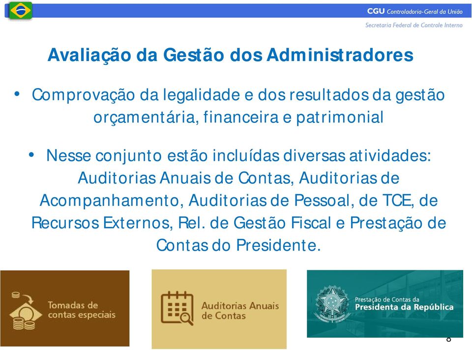 atividades: Auditorias Anuais de Contas, Auditorias de Acompanhamento, Auditorias de