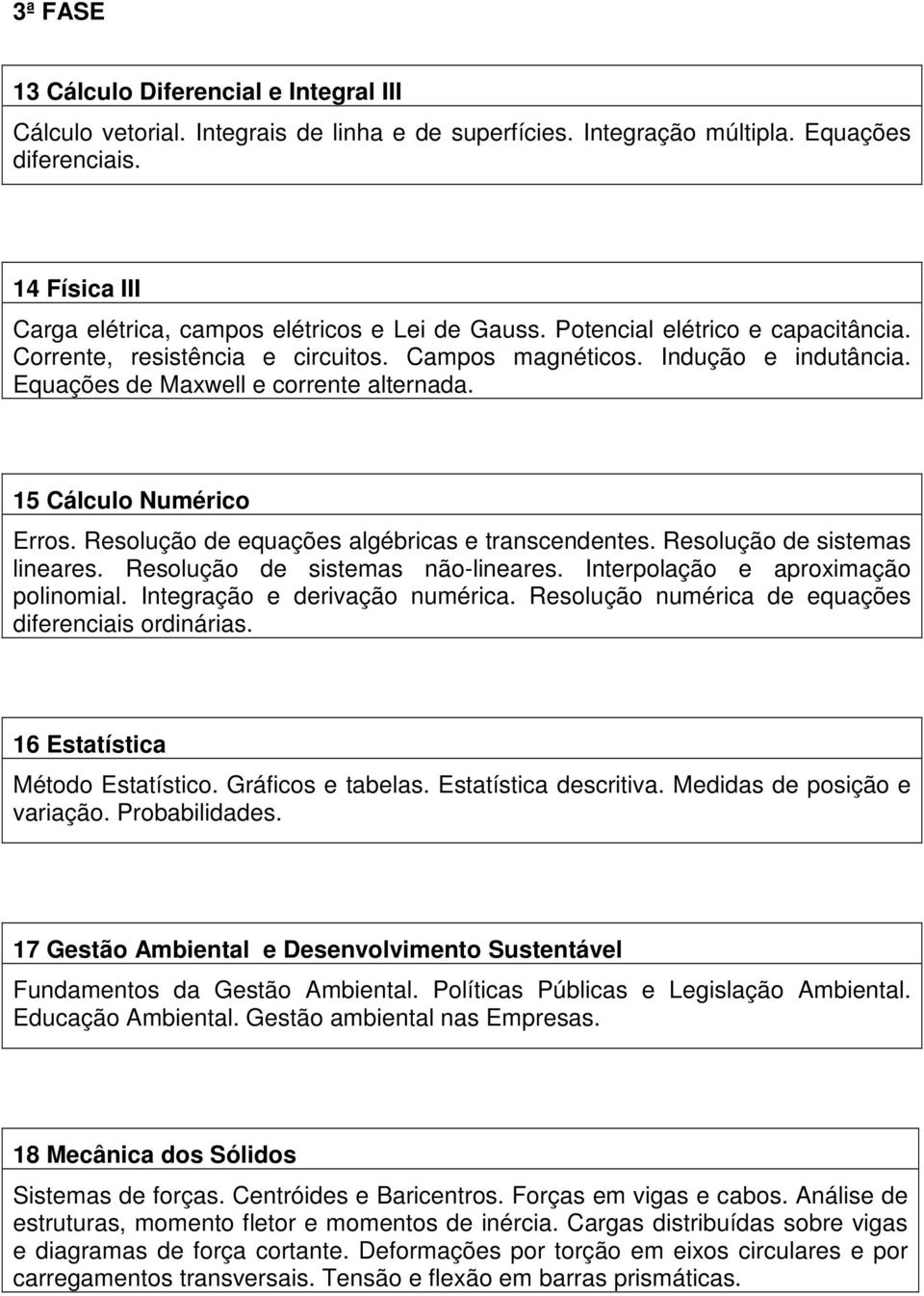 Equações de Maxwell e corrente alternada. 15 Cálculo Numérico Erros. Resolução de equações algébricas e transcendentes. Resolução de sistemas lineares. Resolução de sistemas não-lineares.