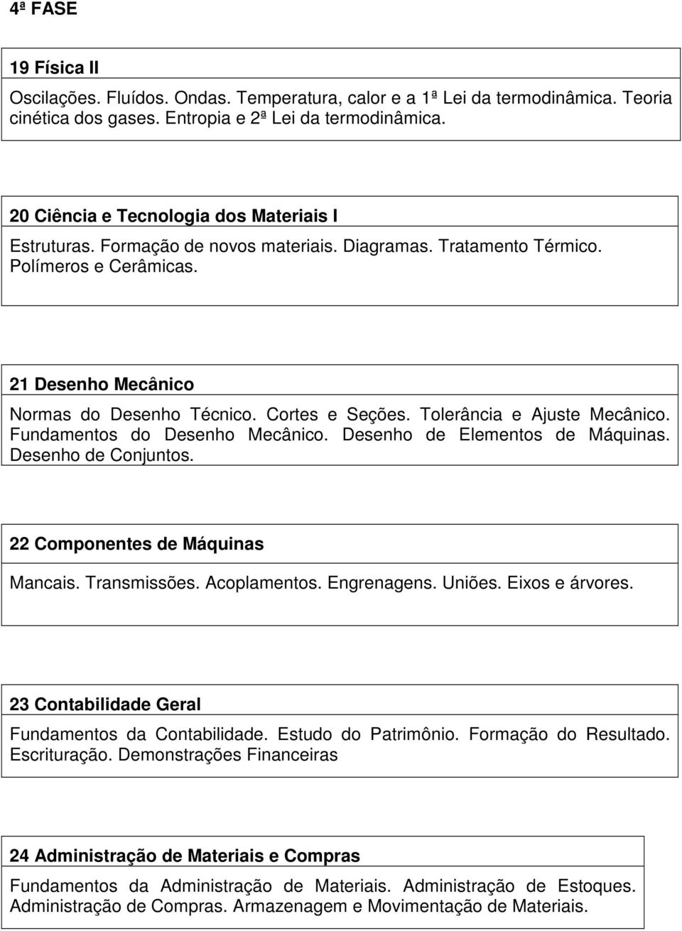 Tolerância e Ajuste Mecânico. Fundamentos do Desenho Mecânico. Desenho de Elementos de Máquinas. Desenho de Conjuntos. 22 Componentes de Máquinas Mancais. Transmissões. Acoplamentos. Engrenagens.