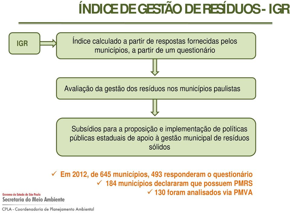 e implementação de políticas públicas estaduais de apoio à gestão municipal de resíduos sólidos Em 2012, de 645