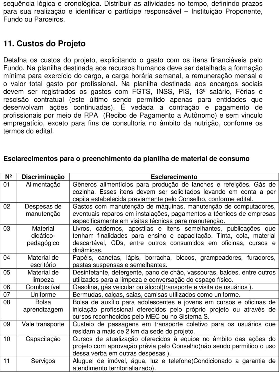 Na planilha destinada aos recursos humanos deve ser detalhada a formação mínima para exercício do cargo, a carga horária semanal, a remuneração mensal e o valor total gasto por profissional.