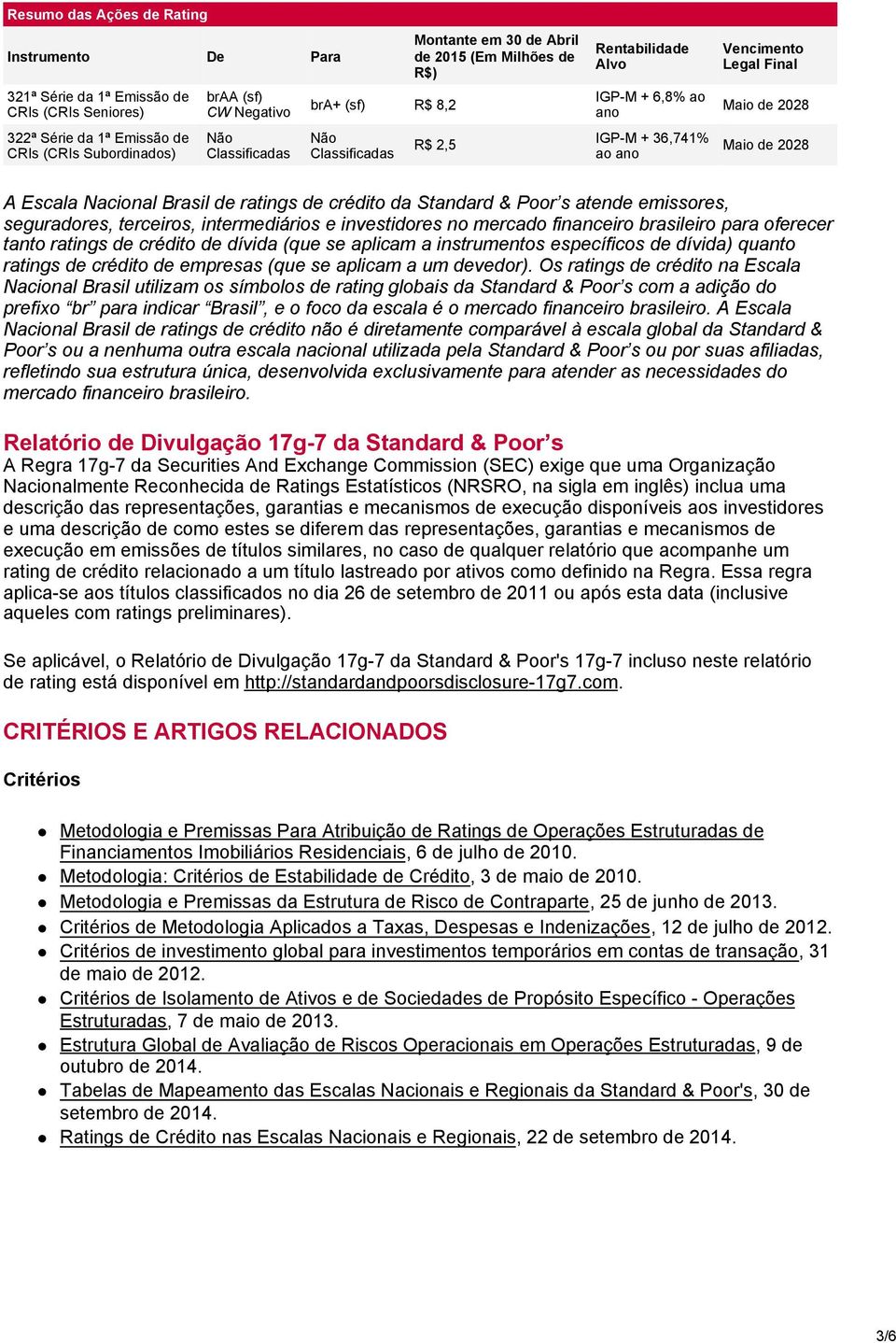 Escala Nacional Brasil de ratings de crédito da Standard & Poor s atende emissores, seguradores, terceiros, intermediários e investidores no mercado financeiro brasileiro para oferecer tanto ratings