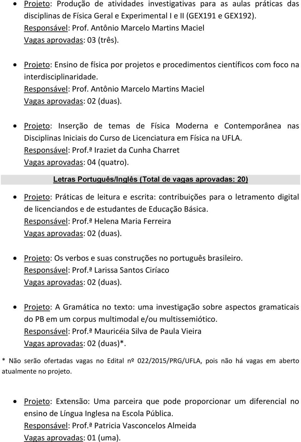 Antônio Marcelo Martins Maciel Projeto: Inserção de temas de Física Moderna e Contemporânea nas Disciplinas Iniciais do Curso de Licenciatura em Física na UFLA. Responsável: Prof.