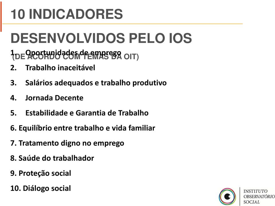 Salários adequados e trabalho produtivo 4. Jornada Decente 5.