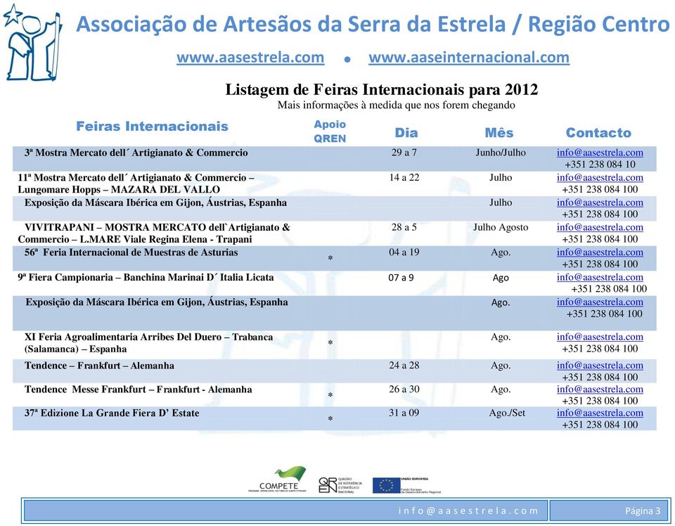 com Exposição da Máscara Ibérica em Gijon, Áustrias, Espanha Julho info@aasestrela.com VIVITRAPANI MOSTRA MERCATO dell`artigianato & Commercio L.