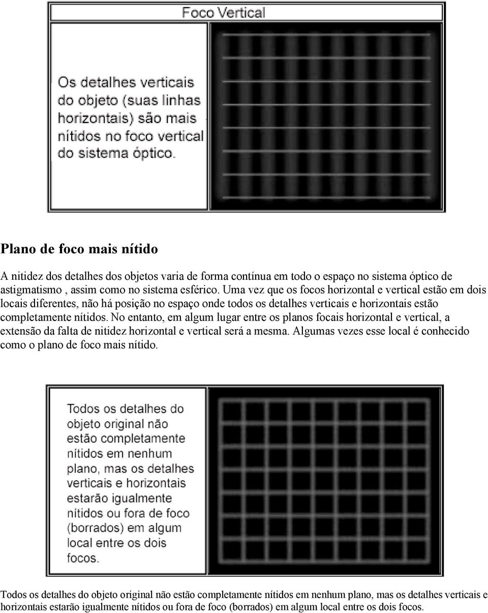 No entanto, em algum lugar entre os planos focais horizontal e vertical, a extensão da falta de nitidez horizontal e vertical será a mesma.