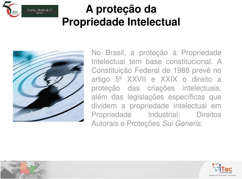 A Constituição Federal de 1988 prevê no artigo 5º XXVII e XXIX o direito a proteção das