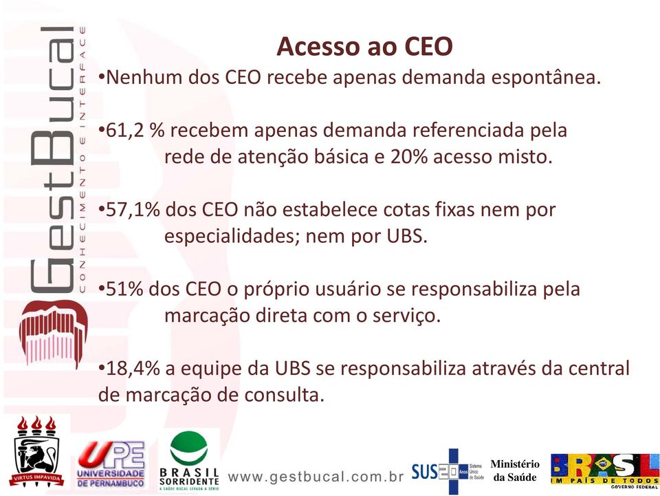 57,1% dos CEO não estabelece cotas fixas nem por especialidades; nem por UBS.