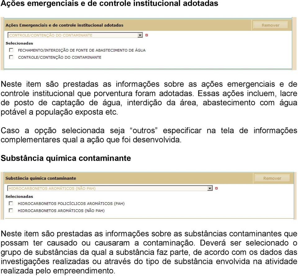 Caso a opção selecionada seja outros especificar na tela de informações complementares qual a ação que foi desenvolvida.