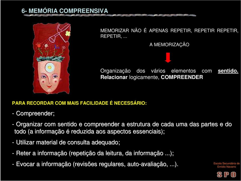 Relacionar logicamente, COMPREENDER PARA RECORDAR COM MAIS FACILIDADE É NECESSÁRIO: - Compreender; - Organizar com sentido e compreender a