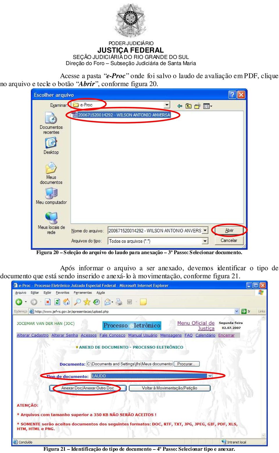 Após informar o arquivo a ser anexado, devemos identificar o tipo de documento que está sendo inserido e