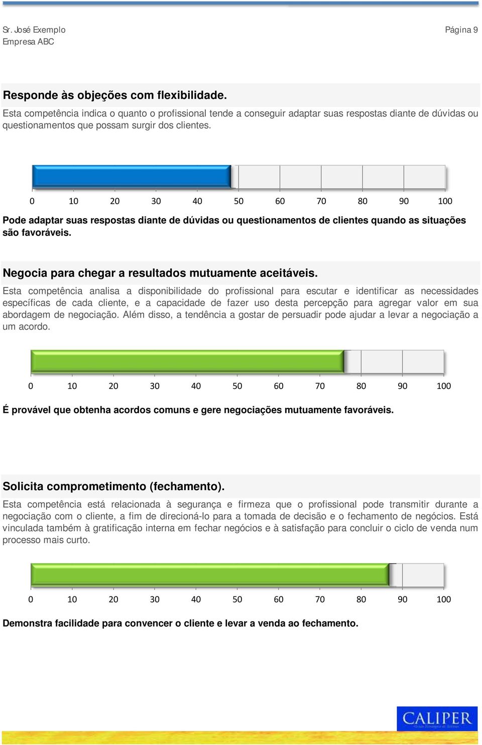 Pode adaptar suas respostas diante de dúvidas ou questionamentos de clientes quando as situações são favoráveis. Negocia para chegar a resultados mutuamente aceitáveis.