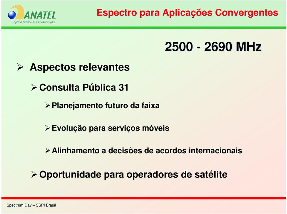 MHz Evolução para serviços móveis Alinhamento a decisões de