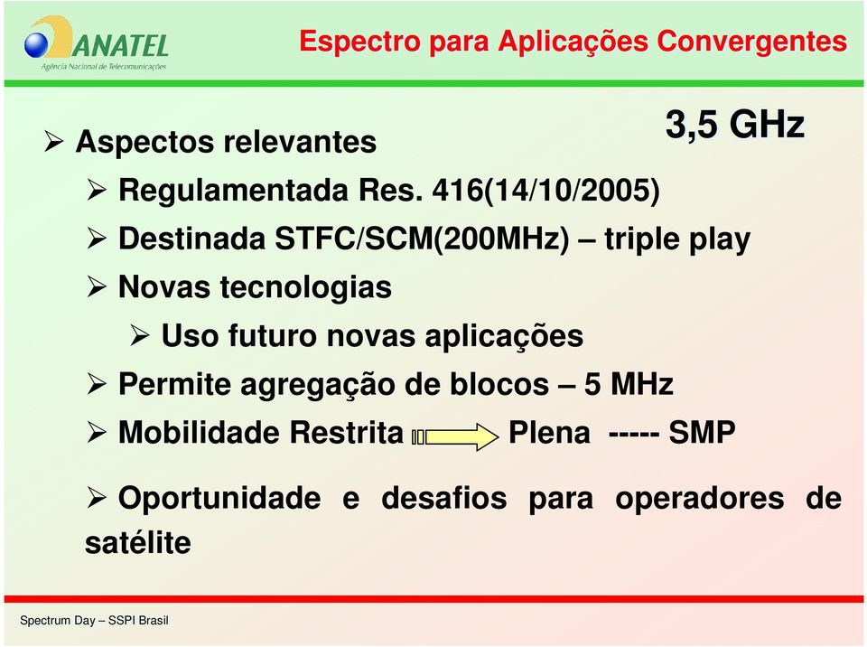 416(14/10/2005) Destinada STFC/SCM(200MHz) triple play Novas tecnologias Uso