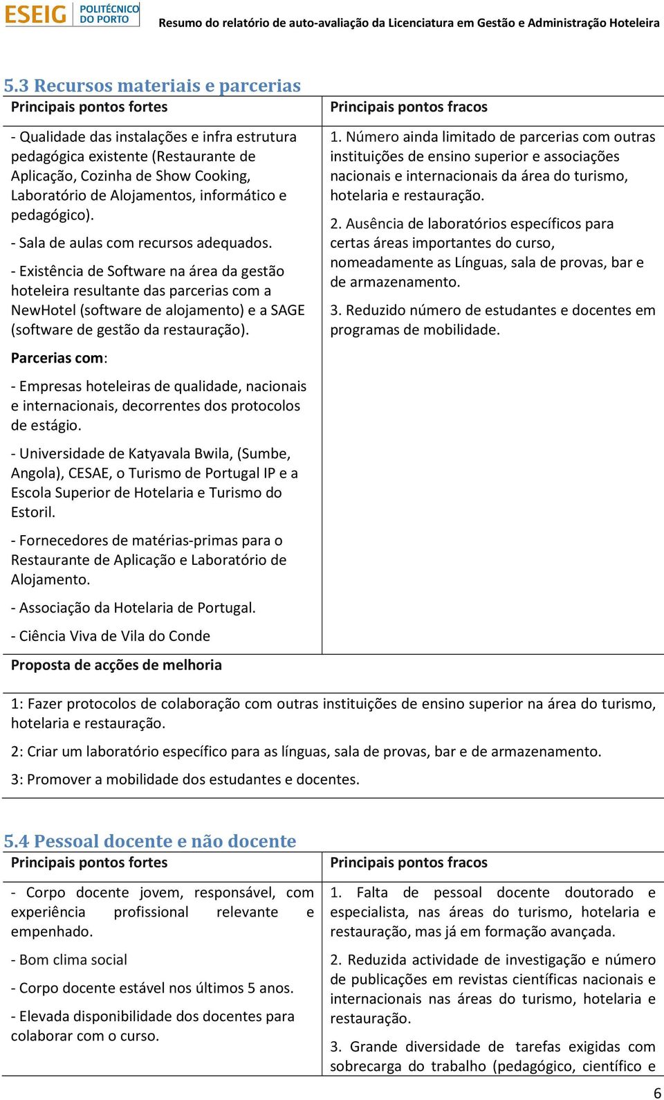 - Existência de Software na área da gestão hoteleira resultante das parcerias com a NewHotel (software de alojamento) e a SAGE (software de gestão da restauração).