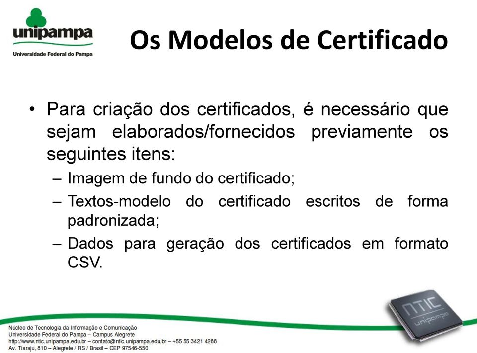 Imagem de fundo do certificado; Textos-modelo do certificado escritos
