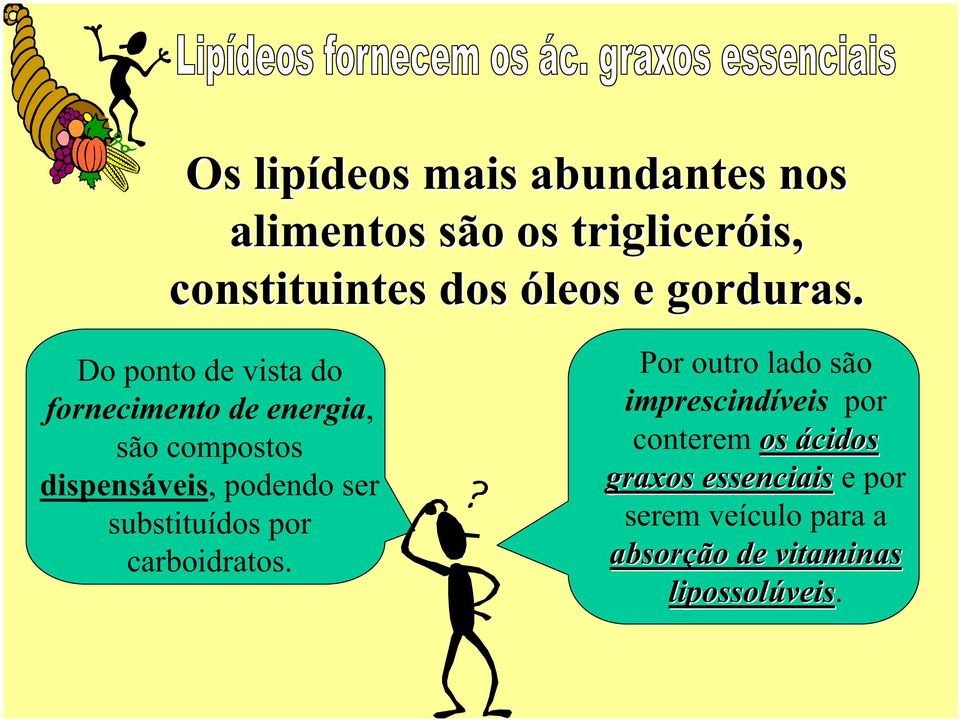 Do ponto de vista do fornecimento de energia, são compostos dispensáveis, podendo ser