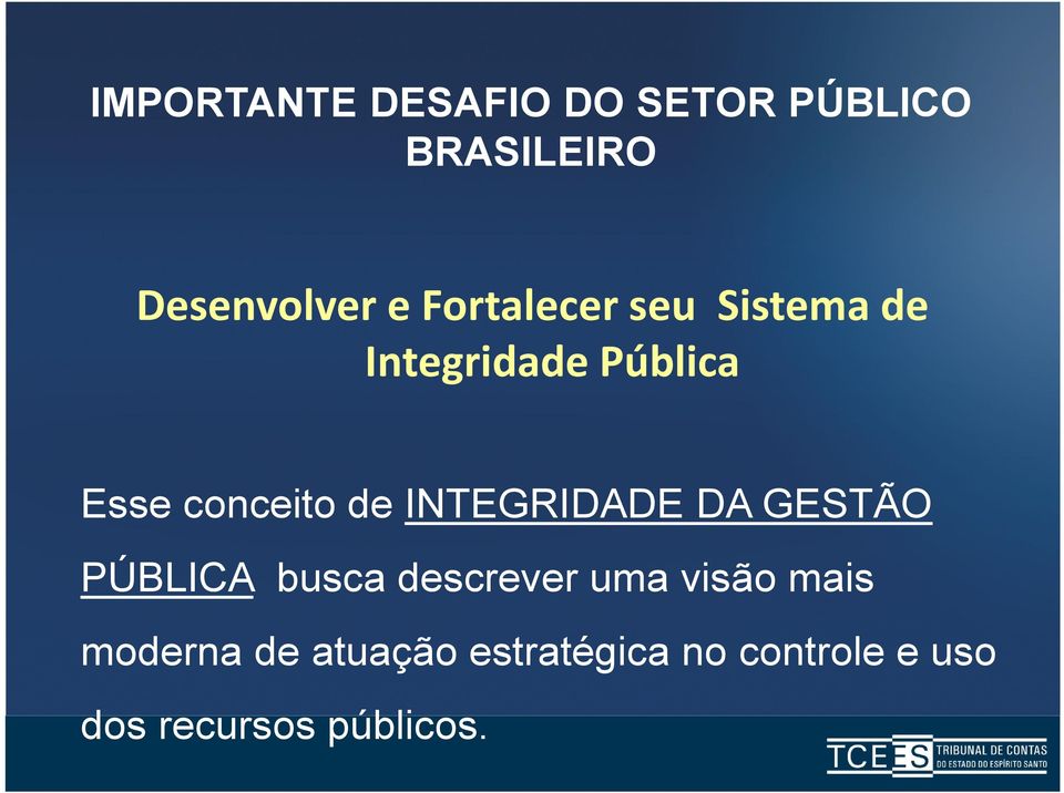 INTEGRIDADE DA GESTÃO PÚBLICA busca descrever uma visão mais