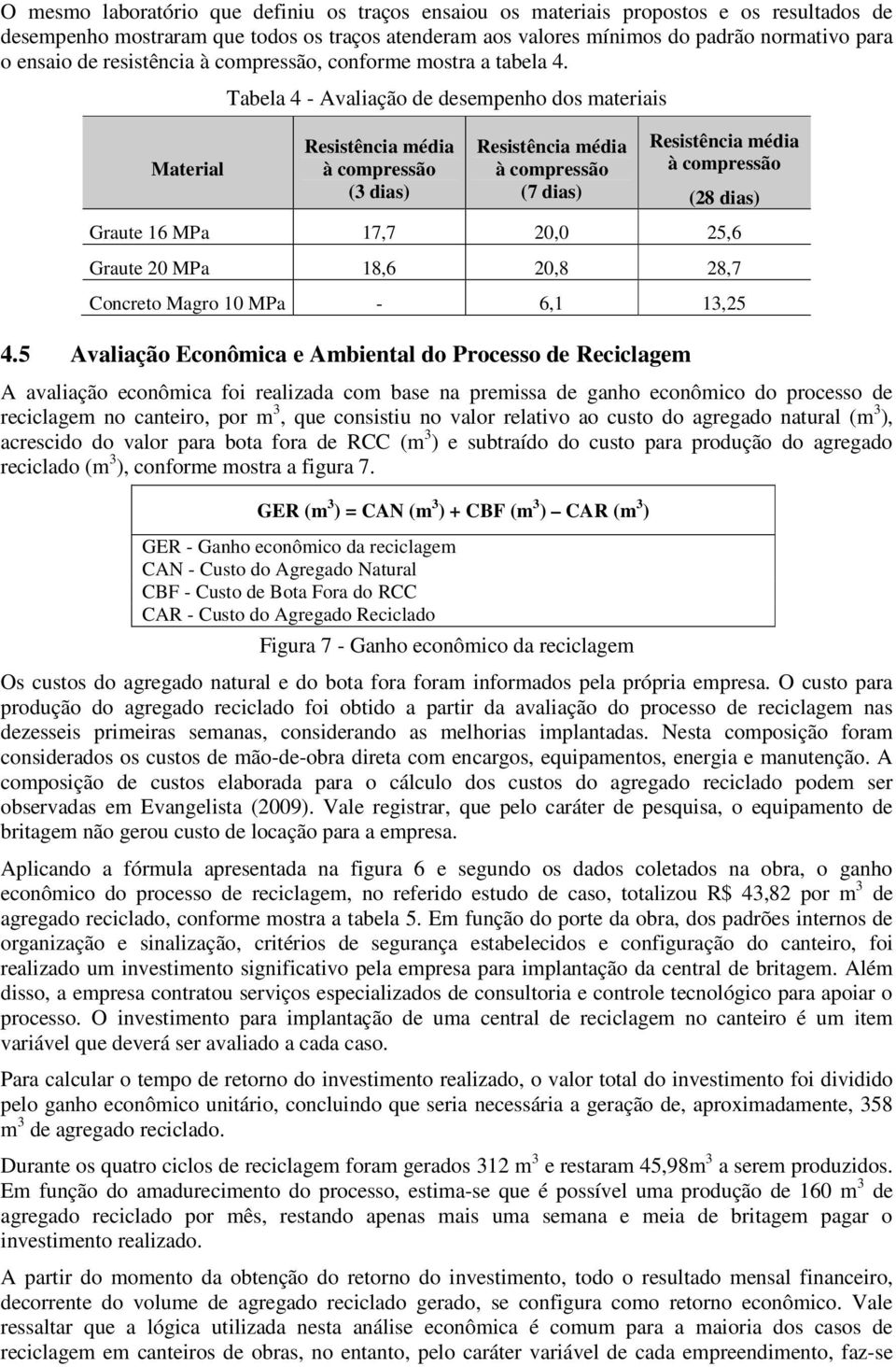 Material Tabela 4 - Avaliação de desempenho dos materiais Resistência média à compressão (3 dias) Resistência média à compressão (7 dias) Resistência média à compressão (28 dias) Graute 16 MPa 17,7