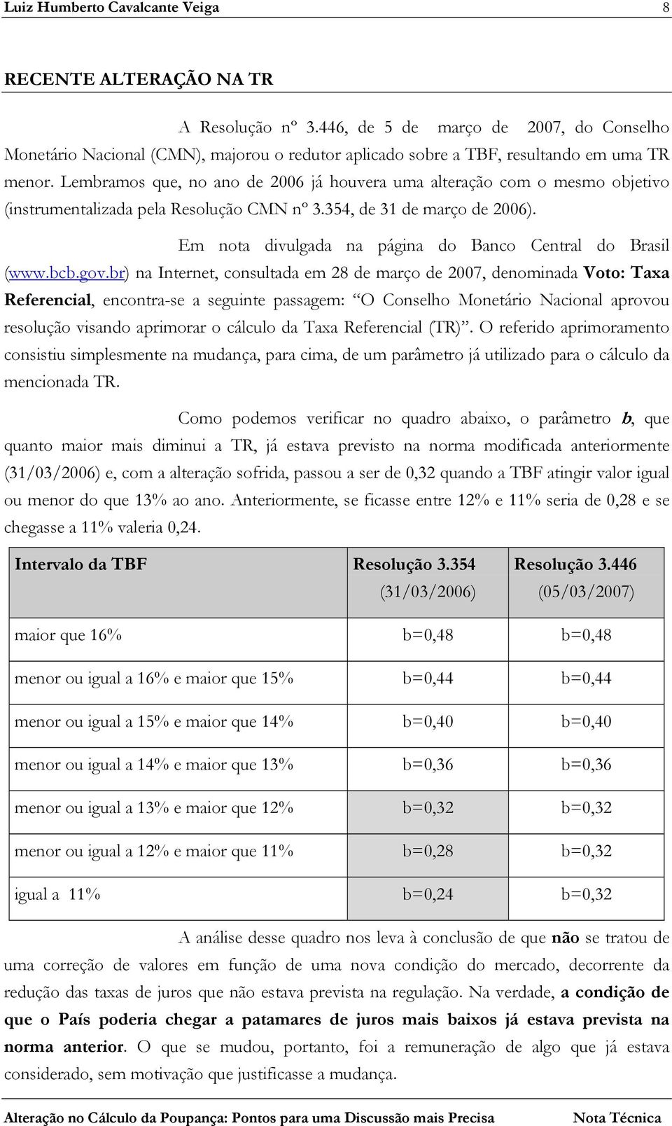 Lembramos que, no ano de 2006 já houvera uma alteração com o mesmo objetivo (instrumentalizada pela Resolução CMN nº 3.354, de 31 de março de 2006).