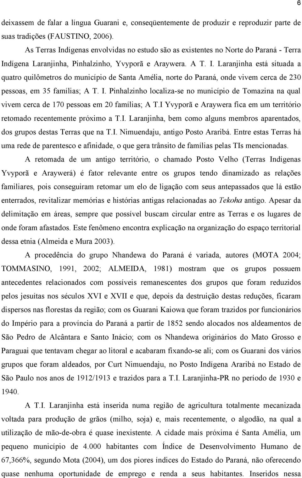 I. Pinhalzinho localiza-se no município de Tomazina na qual vivem cerca de 170 pessoas em 20 famílias; A T.I Yvyporã e Araywera fica em um território retomado recentemente próximo a T.I. Laranjinha, bem como alguns membros aparentados, dos grupos destas Terras que na T.