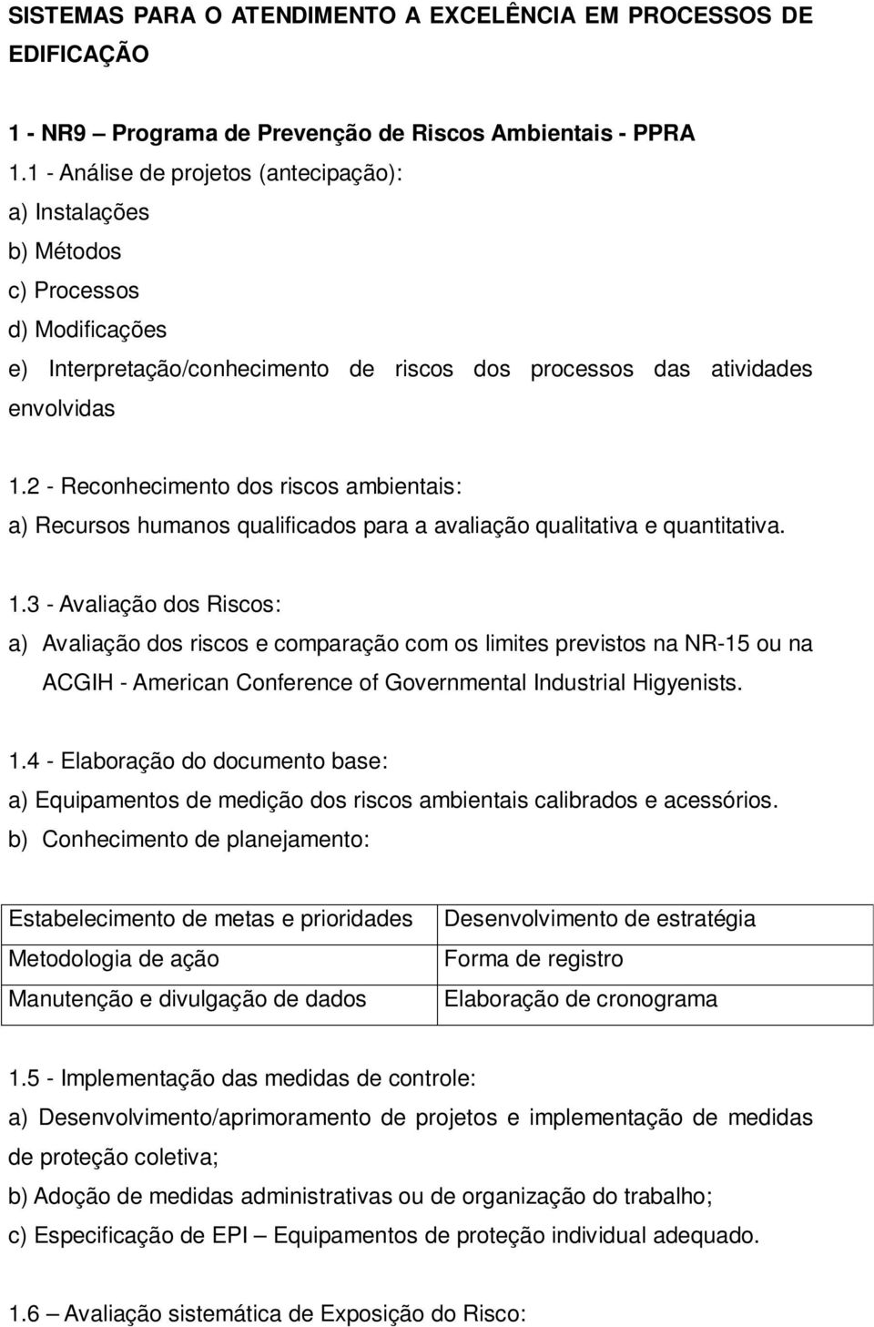 2 - Reconhecimento dos riscos ambientais: a) Recursos humanos qualificados para a avaliação qualitativa e quantitativa. 1.