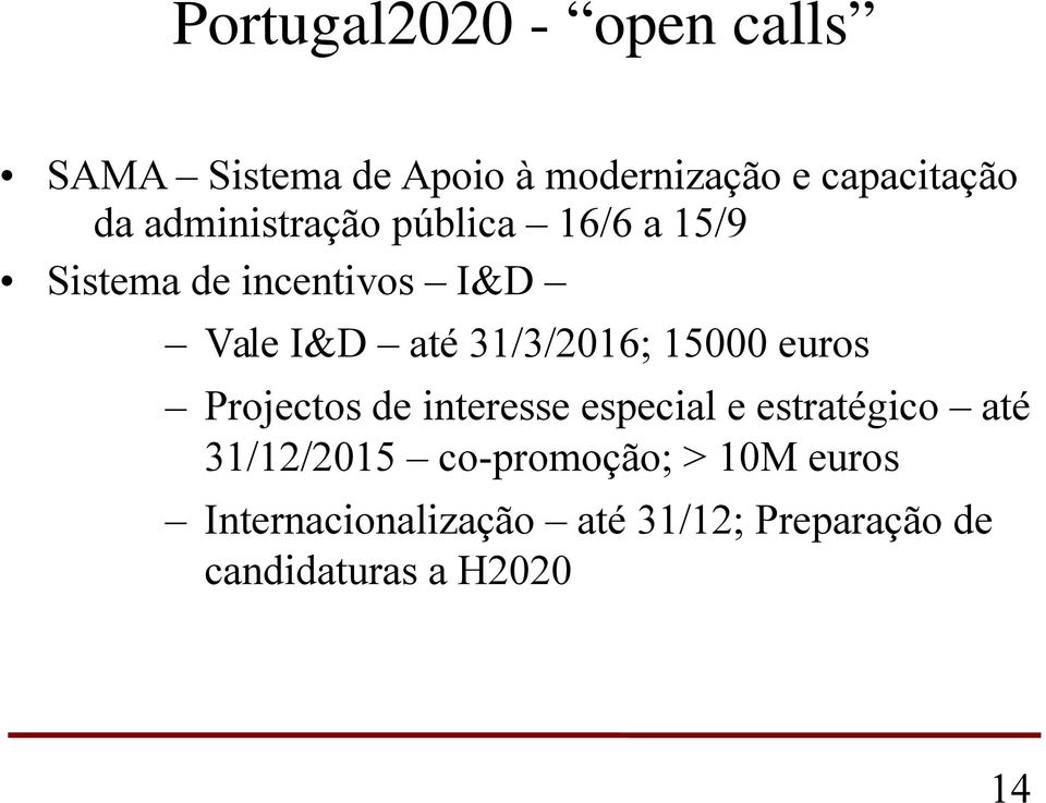 31/3/2016; 15000 euros Projectos de interesse especial e estratégico até