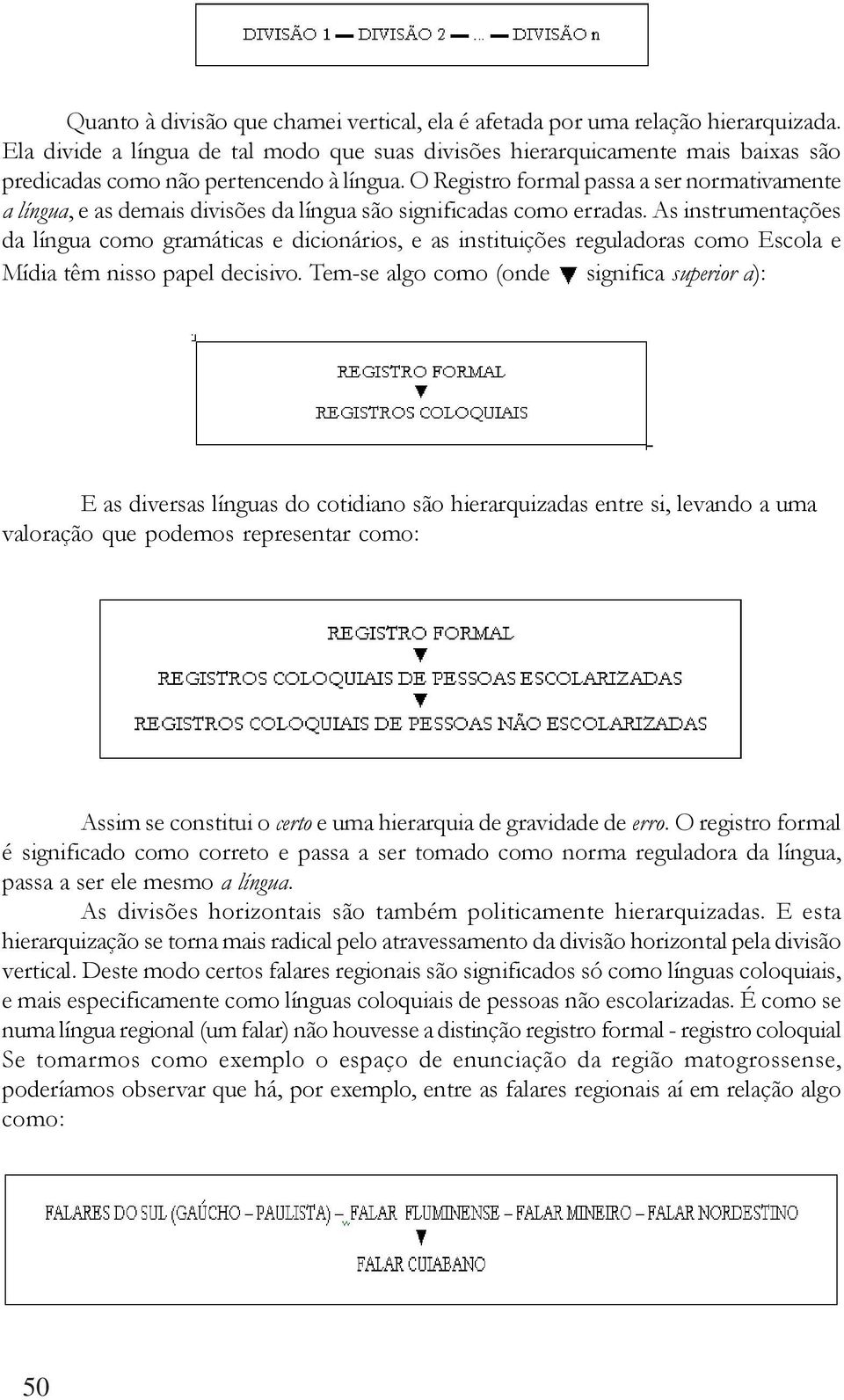 O Registro formal passa a ser normativamente a língua, e as demais divisões da língua são significadas como erradas.