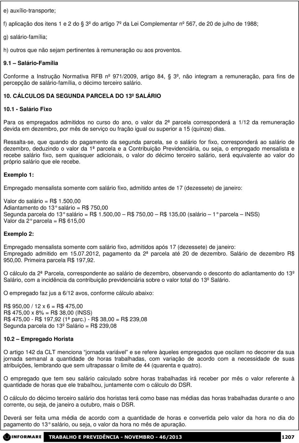 CÁLCULOS DA SEGUNDA PARCELA DO 13º SALÁRIO 10.