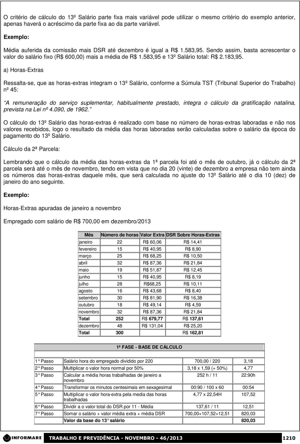 583,95 e 13º Salário total: R$ 2.183,95.