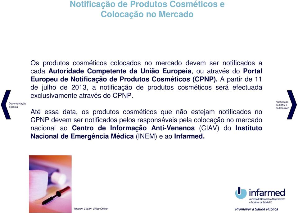 A partir de 11 de julho de 2013, a notificação de produtos cosméticos será efectuada exclusivamente através do CPNP.